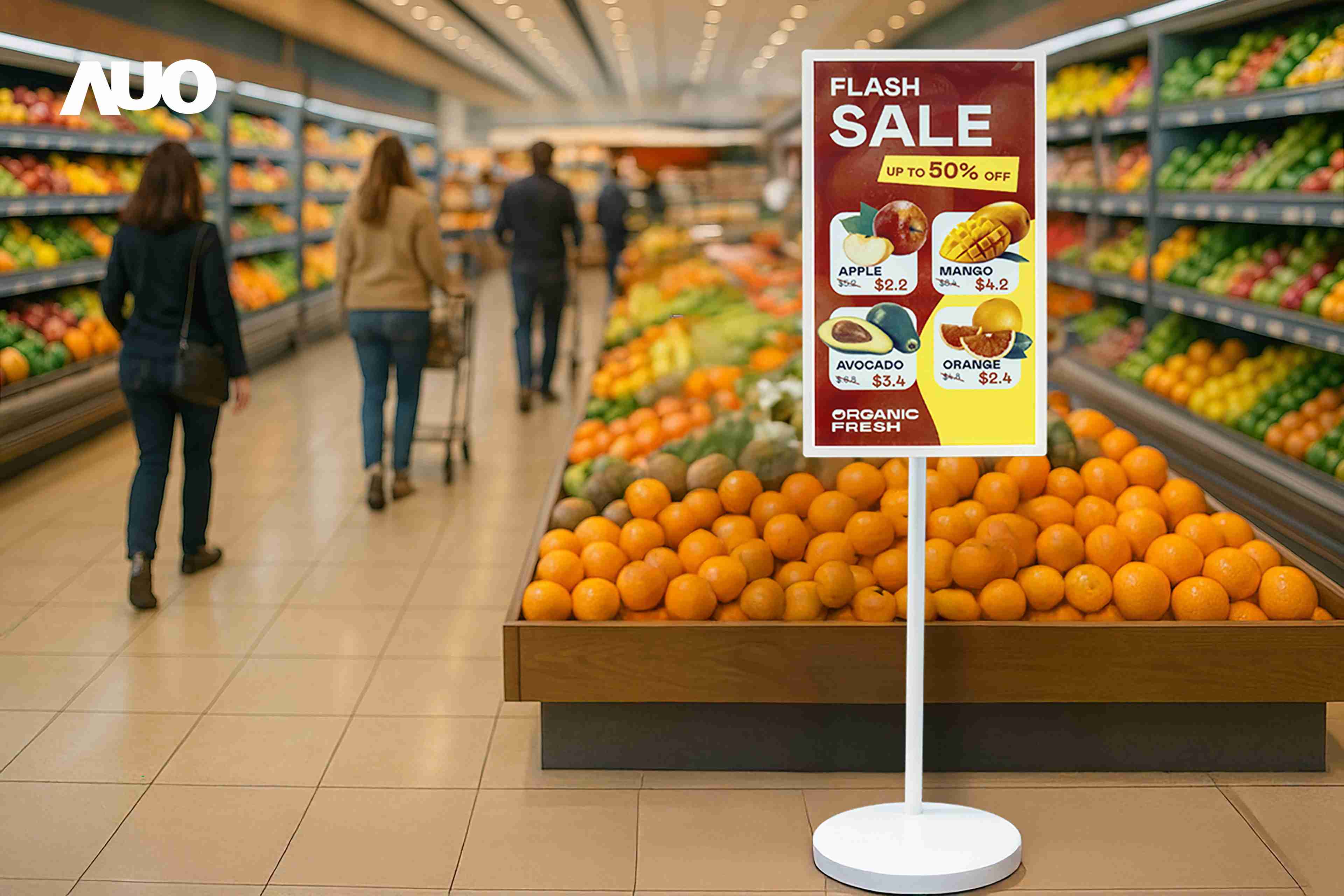 达擎首亮相低功耗、、全彩的〝aecoPost电子纸解决方案〞，，，仅在更新画面时需要微量的电力驱动，，，，无需布建电线的便捷设计，，，使其可灵活应用、、、、随意置放，，，，并可透过云端或行动装置app，，轻松管理及排程广告内容，，，晋升店头营销利器。。。